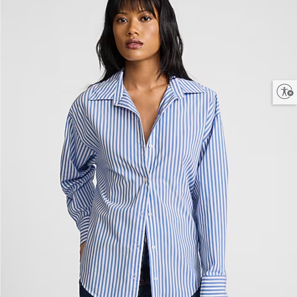 Express Blue and White Striped Button Down Shirt